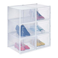 SCHUHBOX Transparent Weiß 6er-Set mit Deckel - Transparent, Kunststoff (28/21/36cm) - Relaxdays