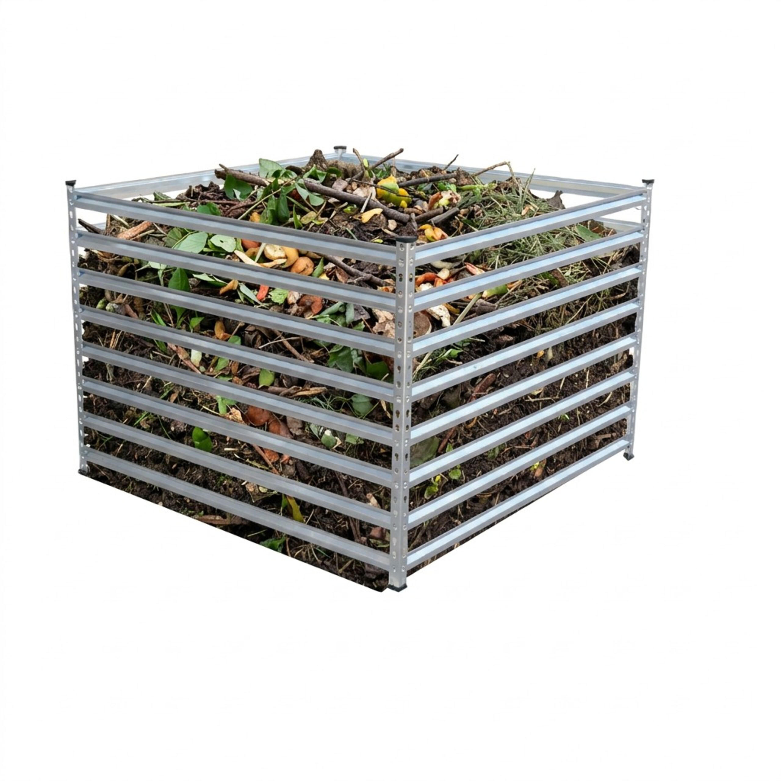 COMPOSTOR Argintiu oțel galvanizat 100x100 cm - argintiu, material plastic/metal (100/91.3/100cm) - Relaxdays