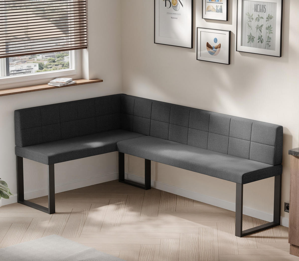 ECKBANK links SANA U Webstoff gesteppt, 128/168 cm Anthrazit - Anthrazit, Textil/Metall (128/168cm) - Idohome