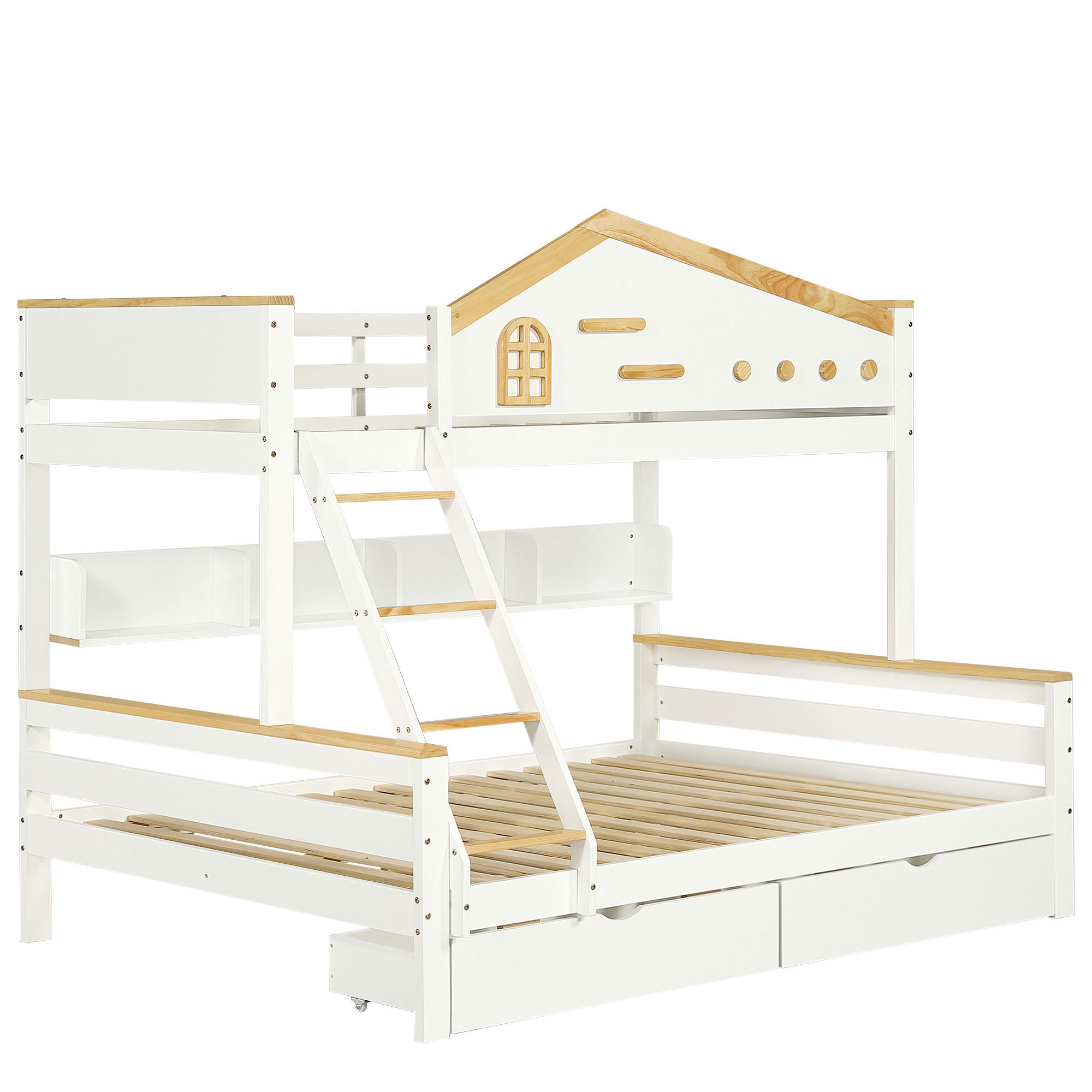 ETAGENBETT Modell Fenster Weiß Natur - Naturfarben, Holz (140/200cm) - ComfortXL