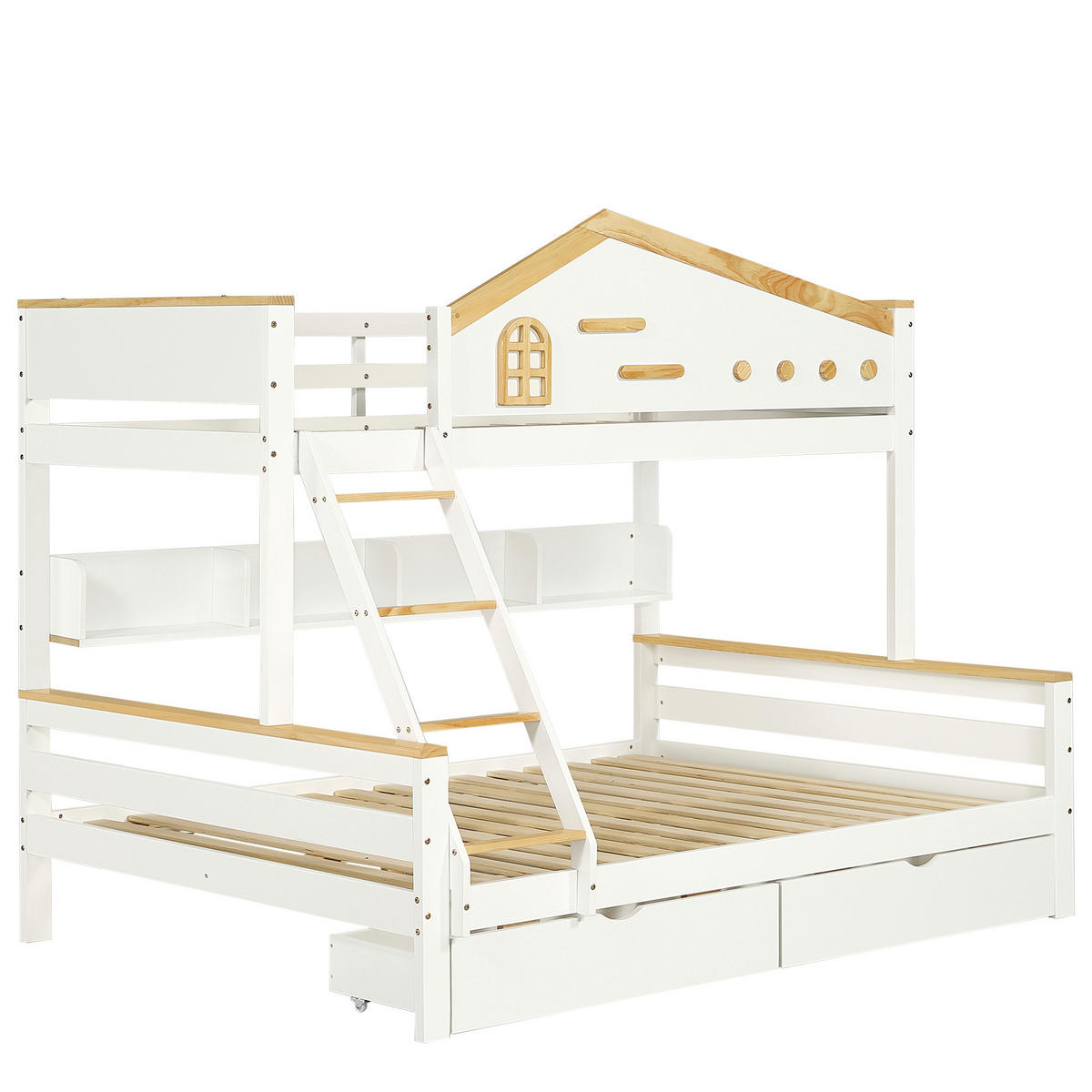 ETAGENBETT Modell Fenster Weiß Natur - Naturfarben, Holz (140/200cm) - ComfortXL