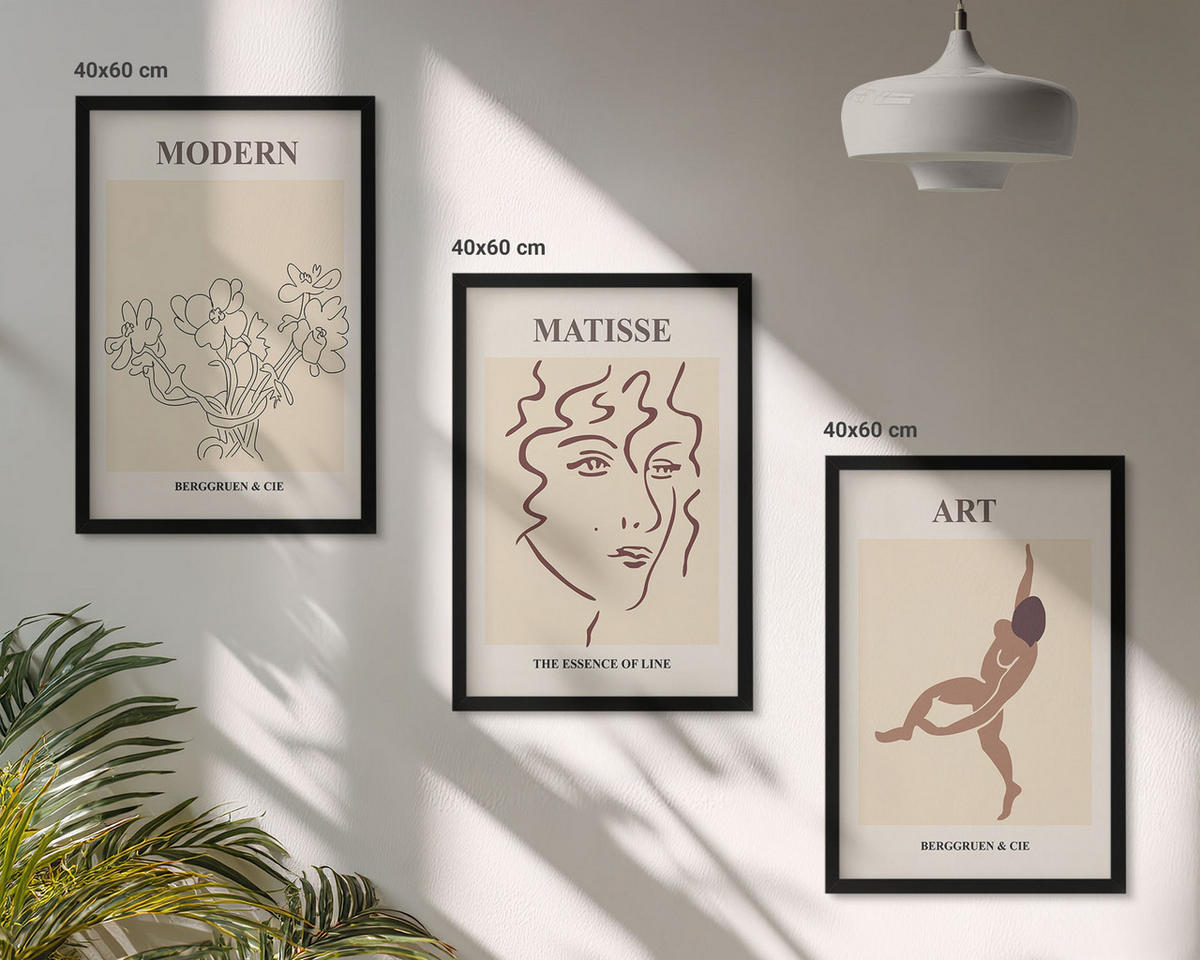 WANDBILDER 3er-Set - 40x60 cm Schwarzer Rahmen - Stilvolle Grafiken, Blumen, Figuren - Schwarz, Kunststoff (40/60cm) - ArtPrintCave