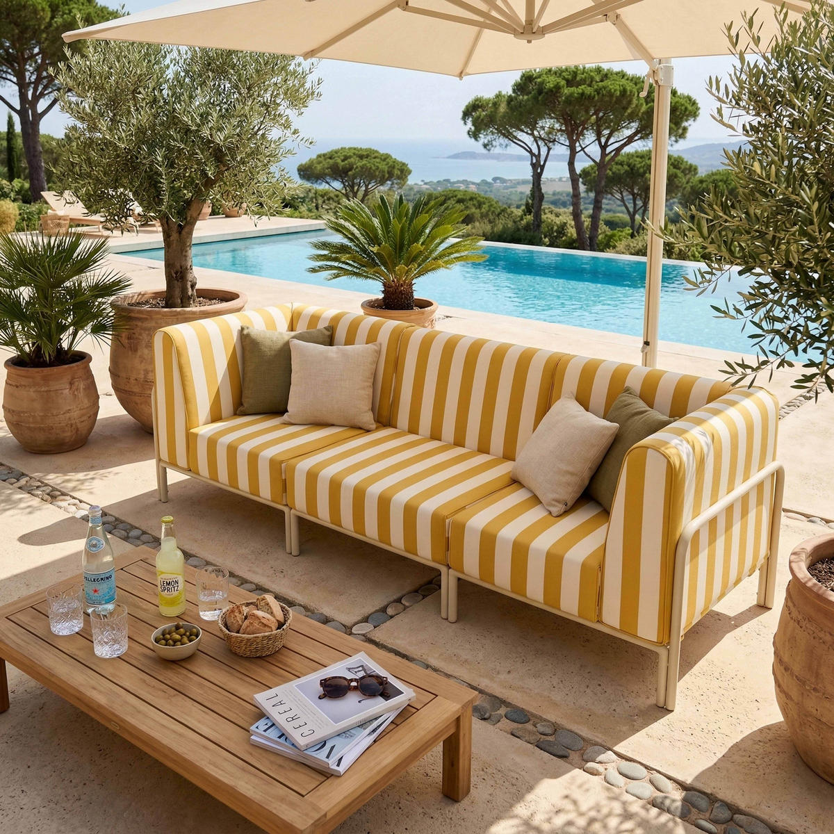 GARTENSOFA mit 3 Sitzplätzen, Gelb - Gelb, Textil (80/78/216cm) - Oviala