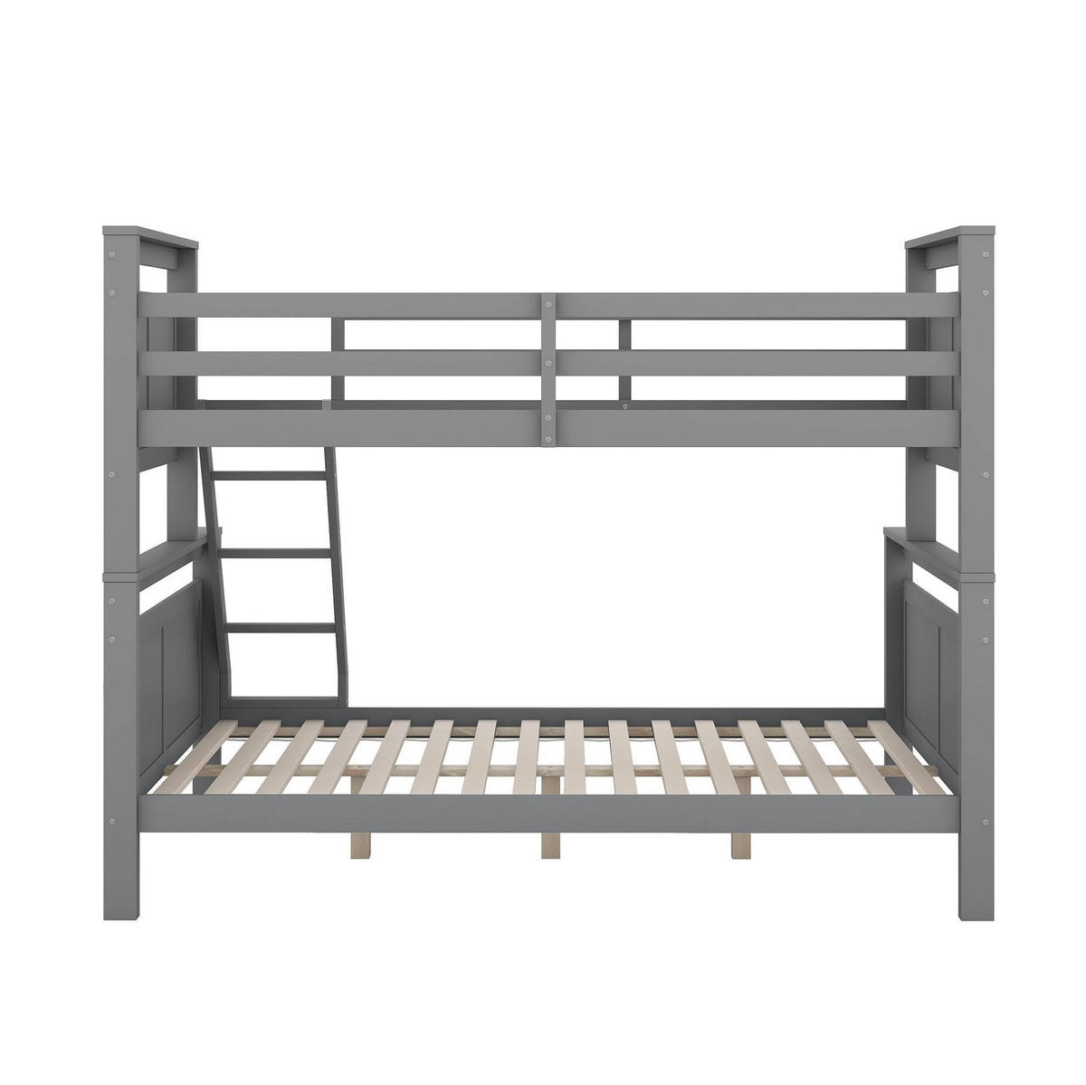 ETAGENBETT 90/140/200 cm aus Kiefernholz und MDF mit Leiter und Sicherheitsgeländer Grau - Grau, Holz (140/200cm) - Modenvie