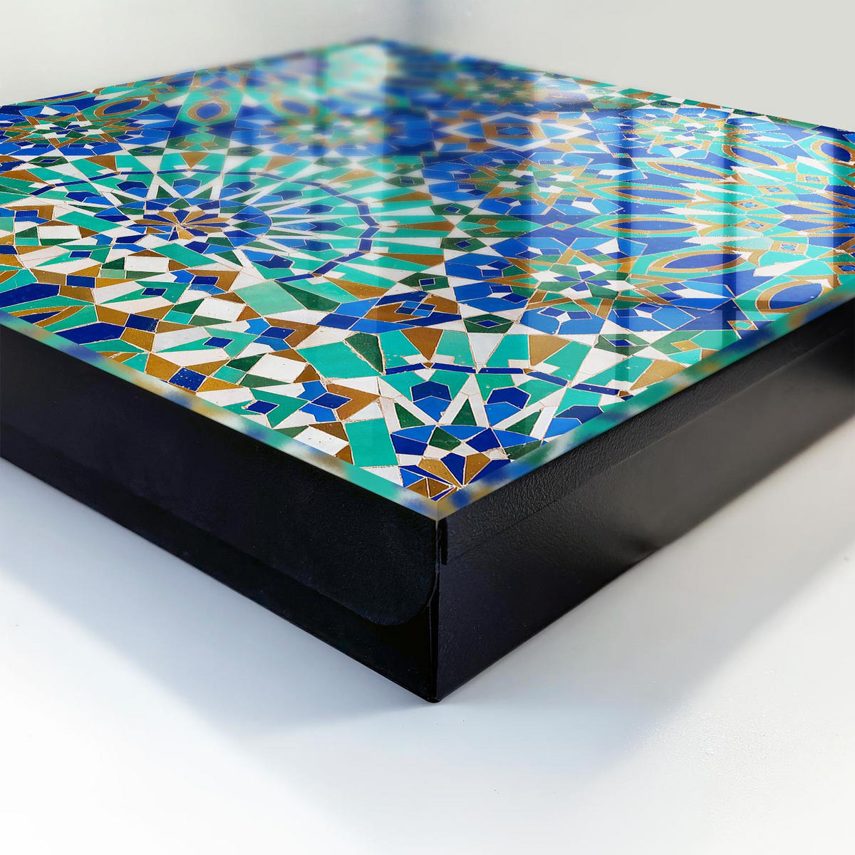 SCHLÜSSELBOX Schwarz 30x30 cm- Türöffnung nach rechts - Geometrisches Mosaik - Blau, Metall (30/30/5cm) - TULUP