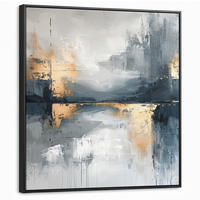 LEINWAND Bilder mit Rahmen - Kunst - Grau - Gold - Abstrakt - 90x90 - Dunkelgrau, Textil (90/90cm) - MuchoWow