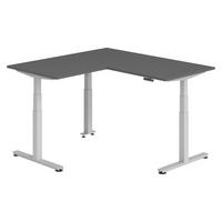ECKSCHREIBTISCH elektrisch höhenverstellbar L-Form 160/160/74 cm in Graphitfarben/Silberfarben - Silberfarben/Graphitfarben, Holzwerkstoff (160/160/74cm) - bümö