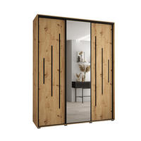 SCHWEBETÜRENSCHRANK 235,2/200/60 3-türig - Schwarz/Eiche Artisan, Holz/Metall (200/235/60cm) - Abiks Möbel