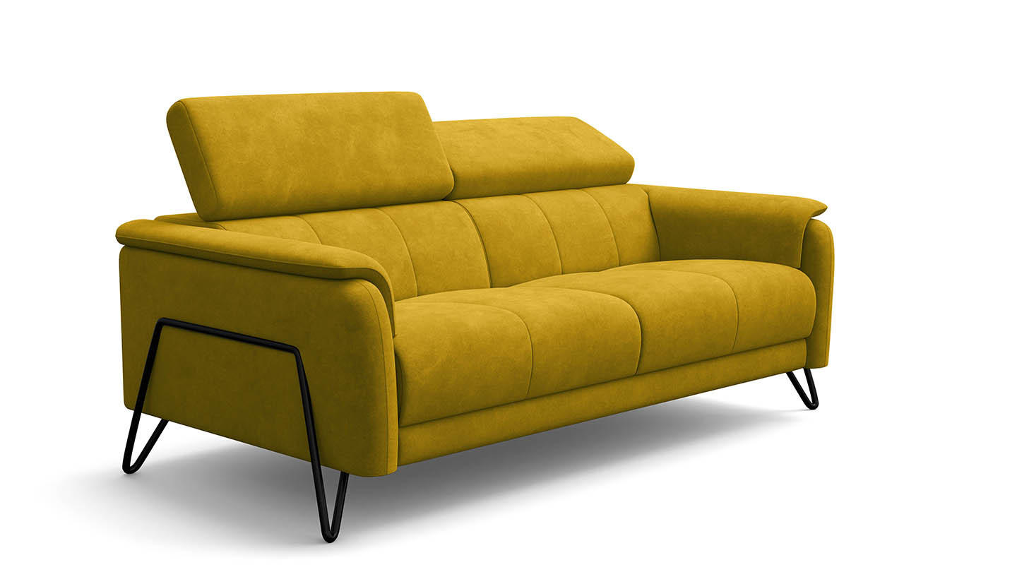 SOFA RODEN 3-Sitzer, dunkegelb, Veloursstoff - Gelb, Holz/Textil (194/82/103cm) - Wozimo