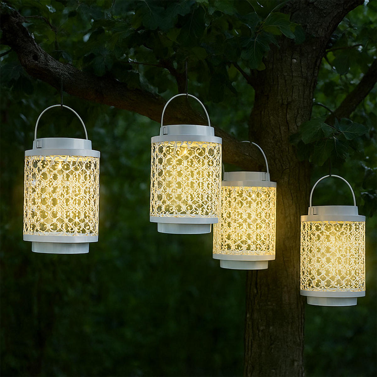 LED AUSSENLEUCHTE Metall Weiß Orientalisch 4er Set - Weiß, Metall (13/18/13cm) - Nowa