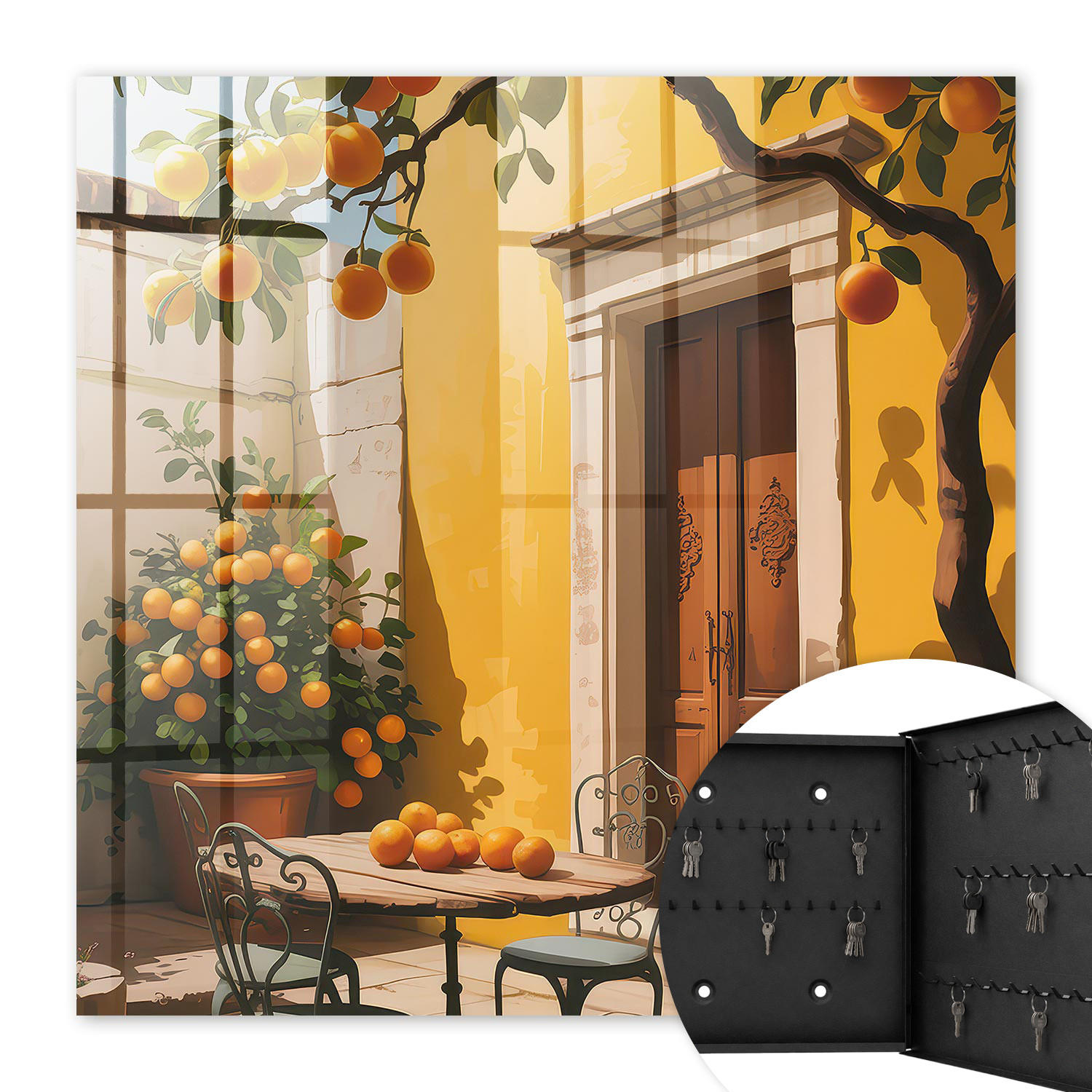 SCHLÜSSELBOX Schwarz 30x30 cm- Türöffnung nach rechts - Orangefarbene Terrasse - Gelb, Metall (30/30/5cm) - TULUP
