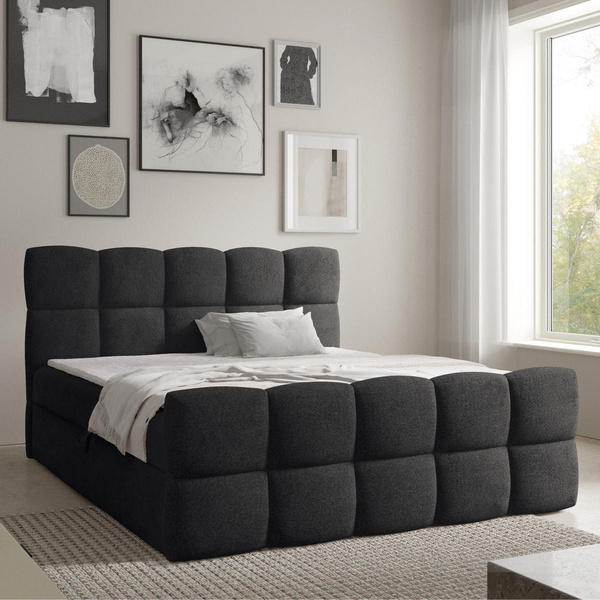 BOXSPRINGBETT mit zwei Stauräumen 180x200 cm in Schwarz - Schwarz, Textil (180/200cm) - Home Collective