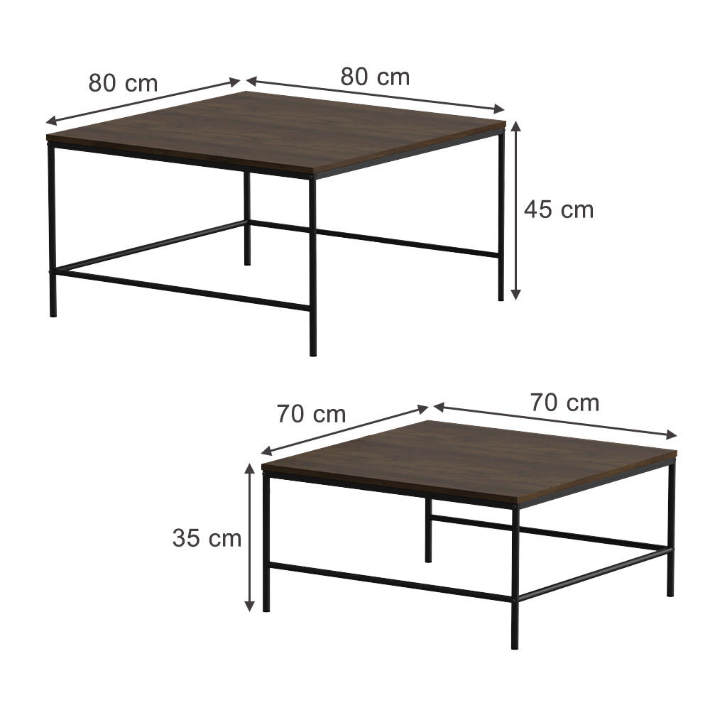 COUCHTISCH-SET Ramio Eiche rustikal 80 x 80 cm 2 Teile - Wildeiche, Holzwerkstoff (80/80/45cm) - Vicco
