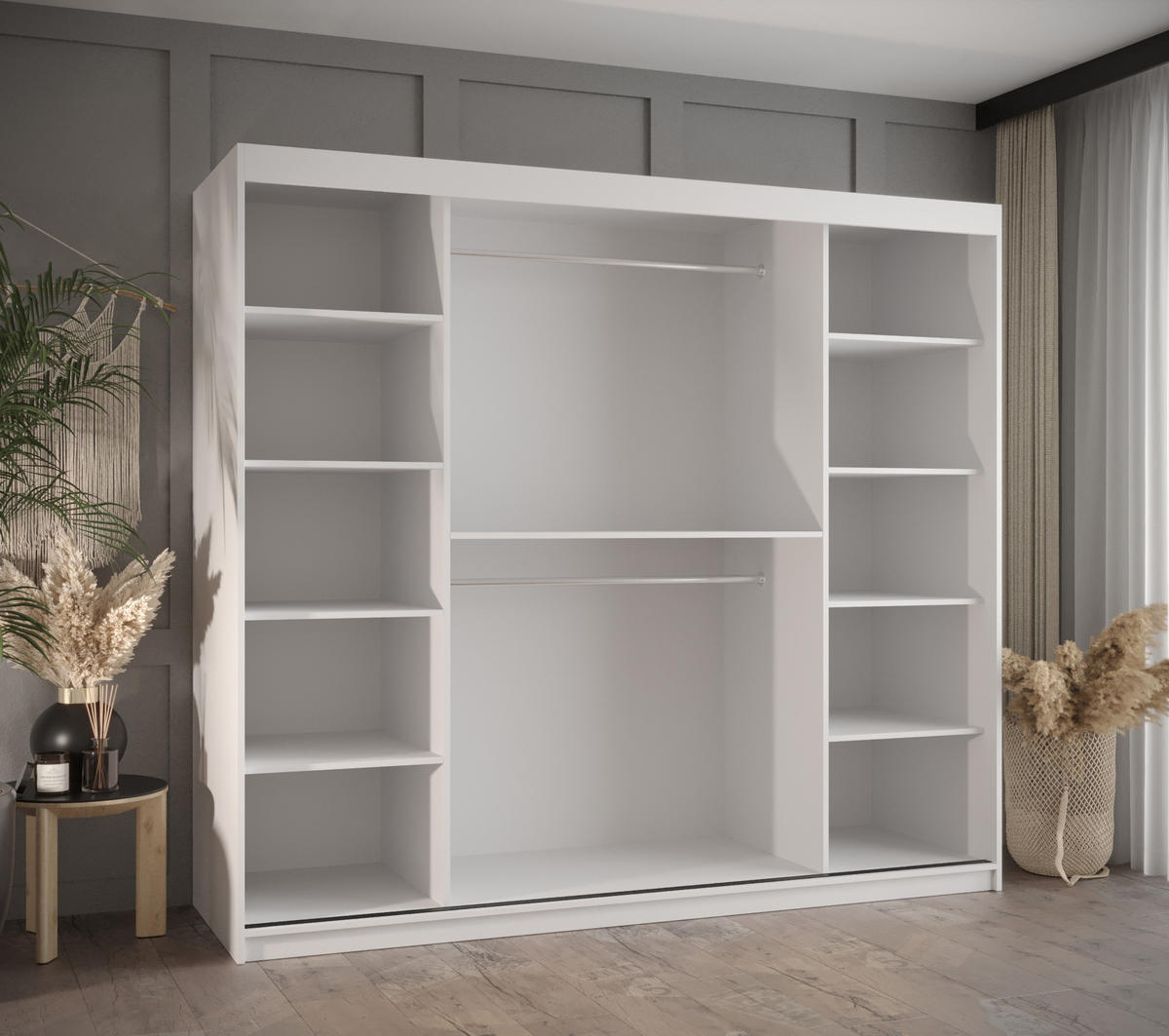 SCHWEBETÜRENSCHRANK 200/200/62 2-türig - Silberfarben/Weiß, Holz/Kunststoff (200/200/62cm) - MÖBEL KRYSPOL