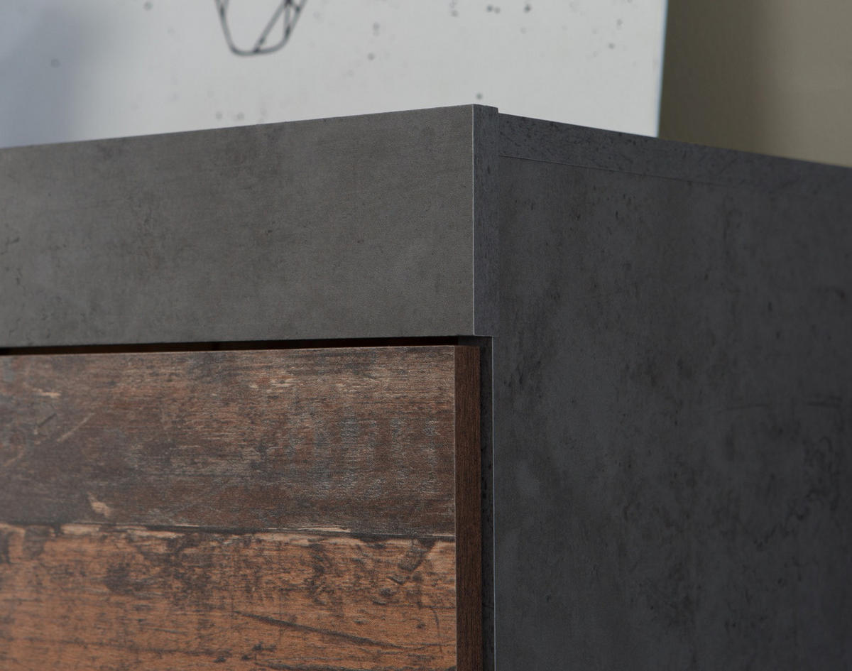 WOHNWAND Grigor 4-teilig in Betonoptik Dunkelgrau & Old Wood Vintage 290 x 192,3 x 41 cm mit LED-Licht - Grau, Glas/Holzwerkstoff (290/192/41cm)