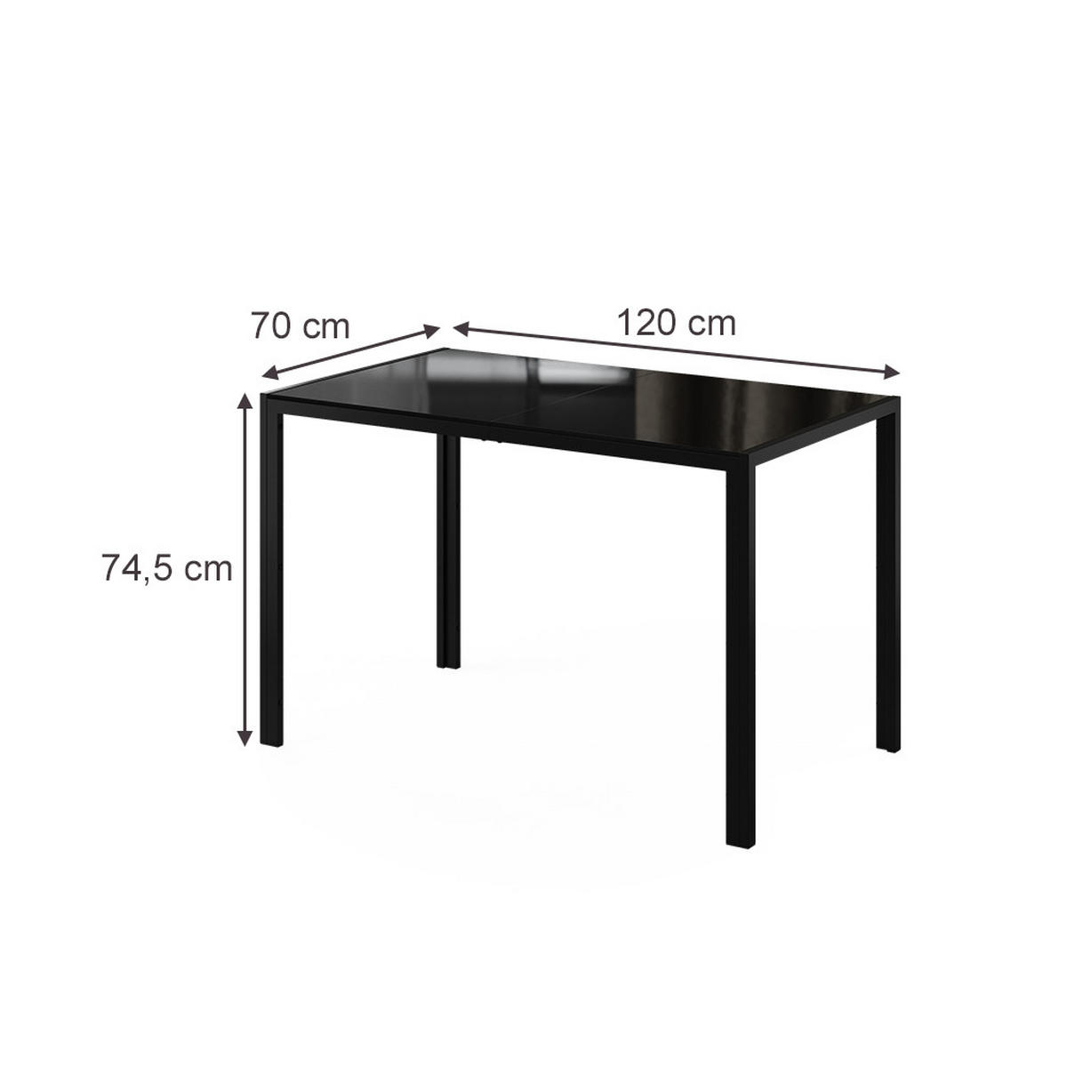 ESSTISCH Grand, Schwarz/Schwarz, 120 x 70 cm - Schwarz, Glas (70/120/74.5cm) - Vicco