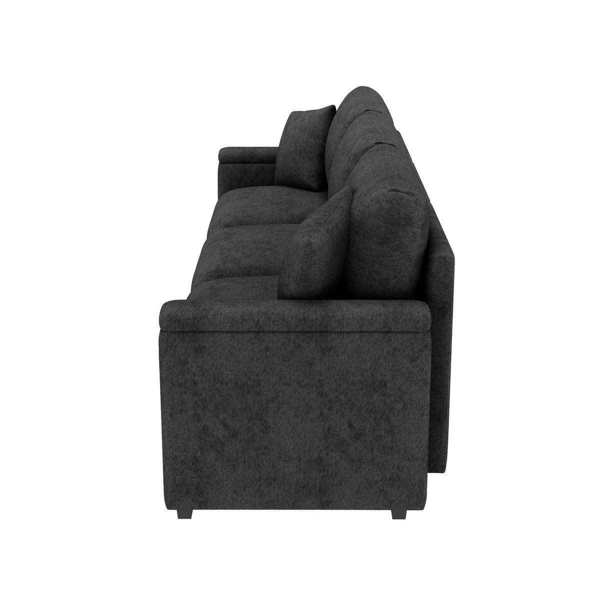 POHOVKA z chenillu, 242/80/88 cm sivá, s USB, sklápacím stolíkom a úložným priestorom - sivá, textil (80/88/242cm) - BEAOK