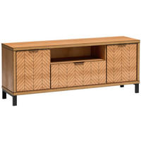 LOWBOARD Fun mit 2 Schubladen und 1 Tür, mit Beinen - Eichefarben/Schwarz, Holzwerkstoff (158/65/41cm) - Beautysofa