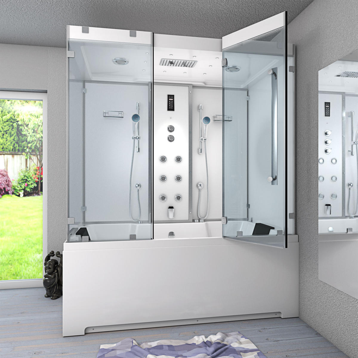 BADEWANNE Dusche K80-WS-EH-C-SC-EA Duschtempel 180x100 cm - Weiß, Glas/Kunststoff (180/100/228cm) - AcquaVapore by Sandra Jentho