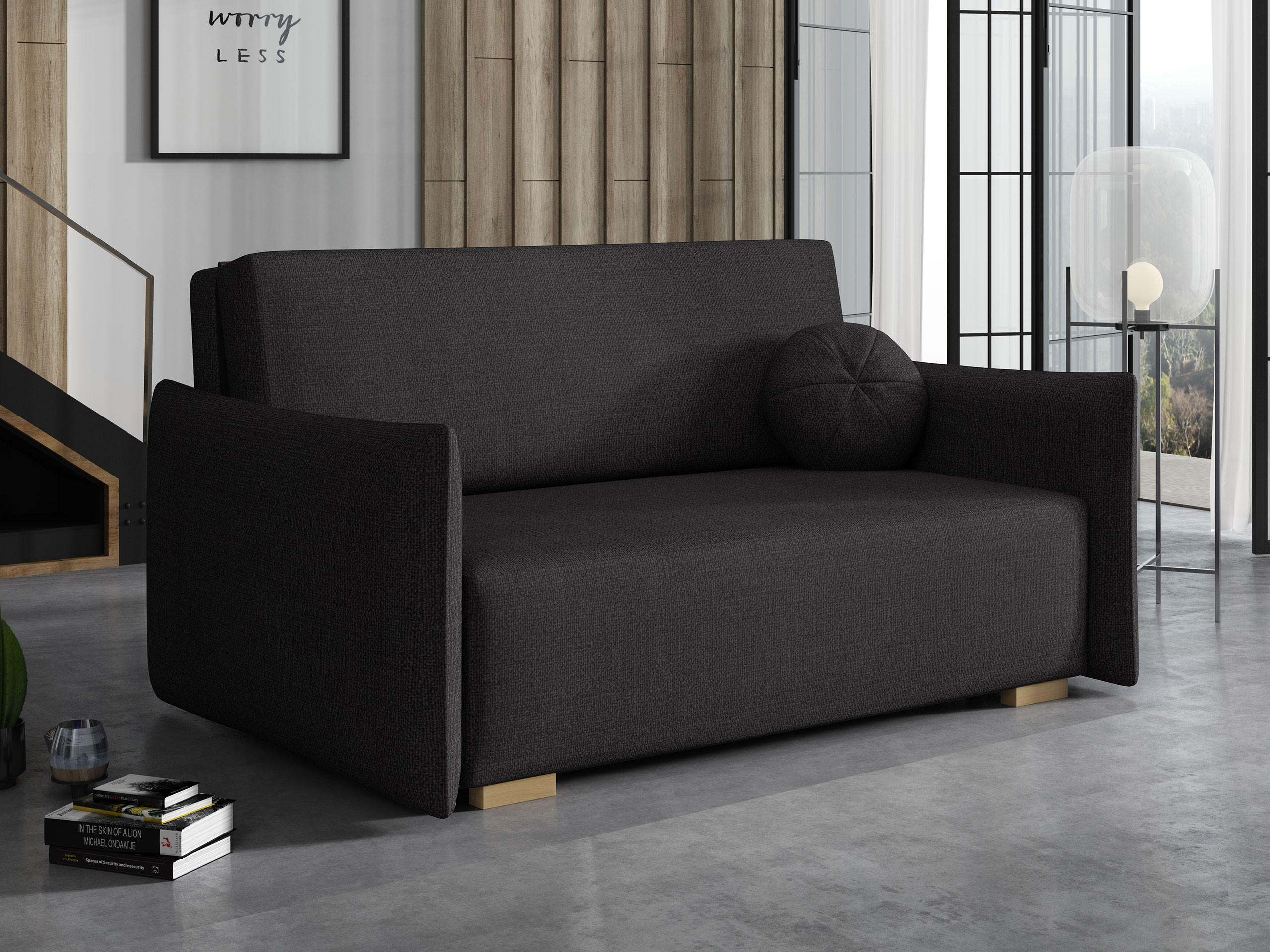 SCHLAFSOFA Viva Glov III - Schwarz/Naturfarben, Holz/Textil (157/85/98cm) - MIRJAN24
