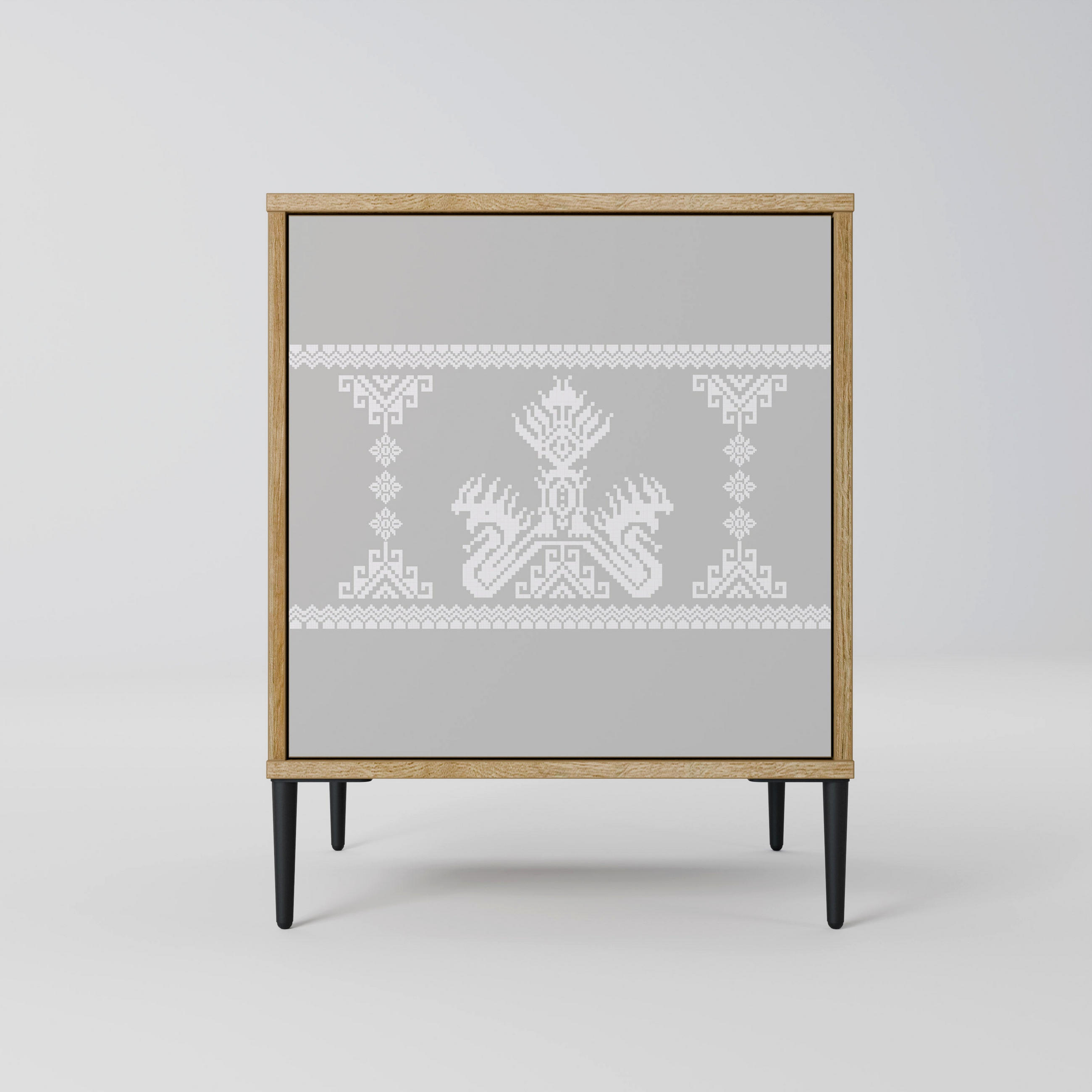SIDEBOARD THAI GRAY, Eichefarben, 57,5x42x72,5 cm, Schwarze Metallfüße - Eichefarben/Multicolor, Holzwerkstoff/Metall (57.5/72.5/42cm) - SpaceRebels