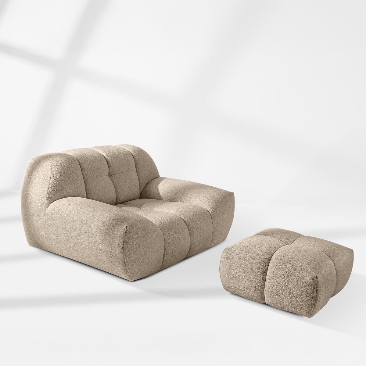 SITZGARNITUR VENA Bouclé, Beige - Beige, Holz/Textil (65/38/65cm) - KONSIMO®