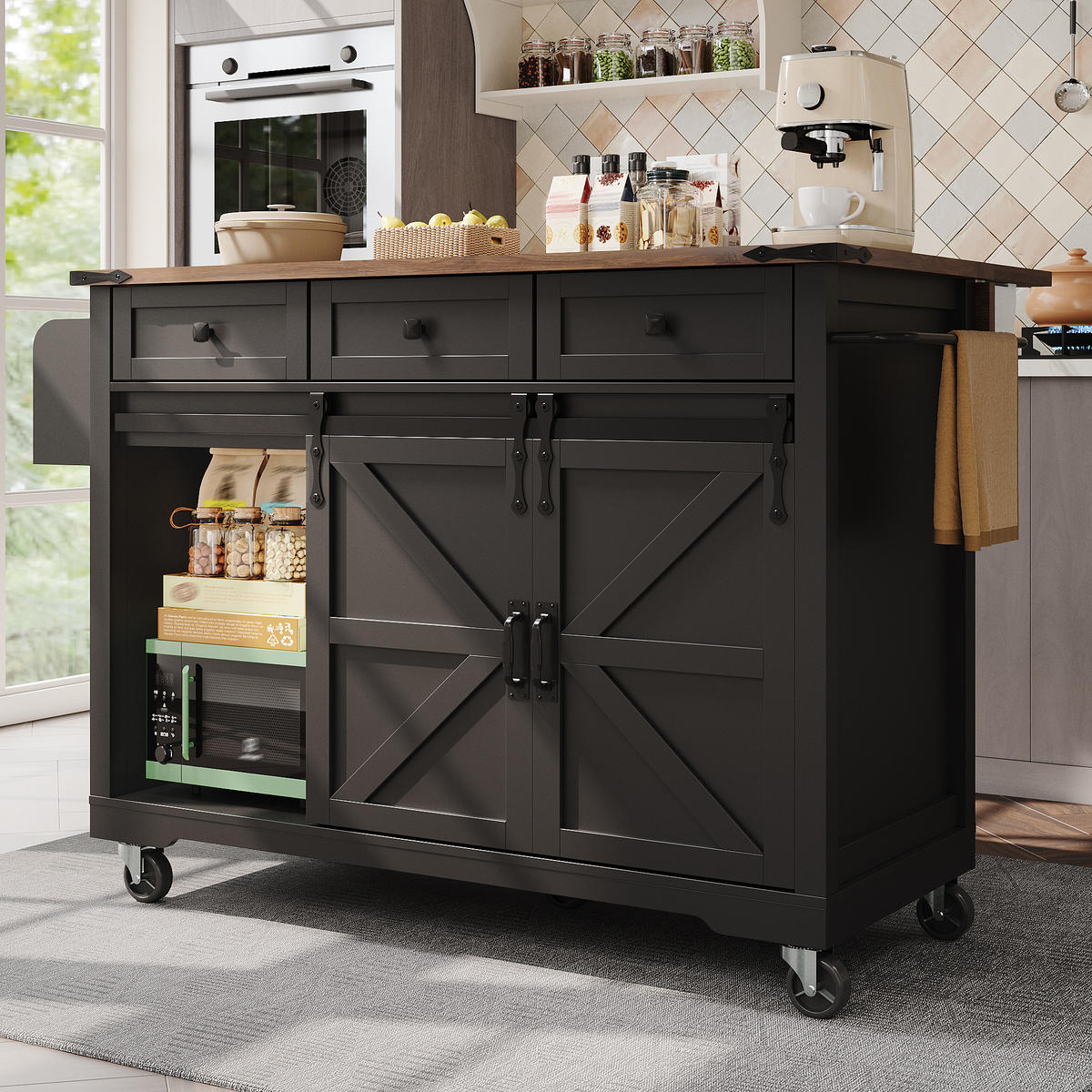 KÜCHENINSEL Schwarz 140/45-73/94 cm - Schwarz, Holzwerkstoff (140/94/45cm) - PANGIVO