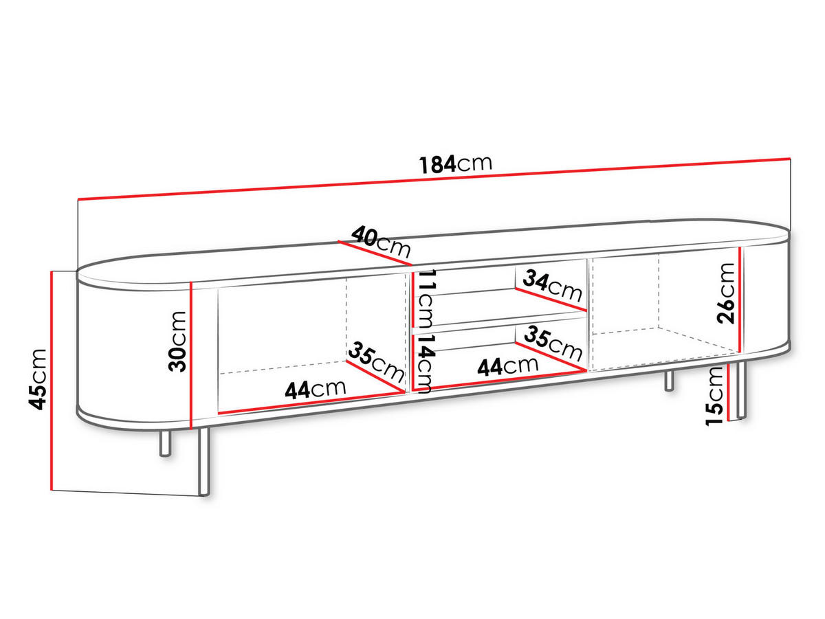 TV-LOWBOARD Lygrint 180 2D - Eichefarben/Goldfarben, Holzwerkstoff/Metall (184/45/40cm) - MIRJAN24