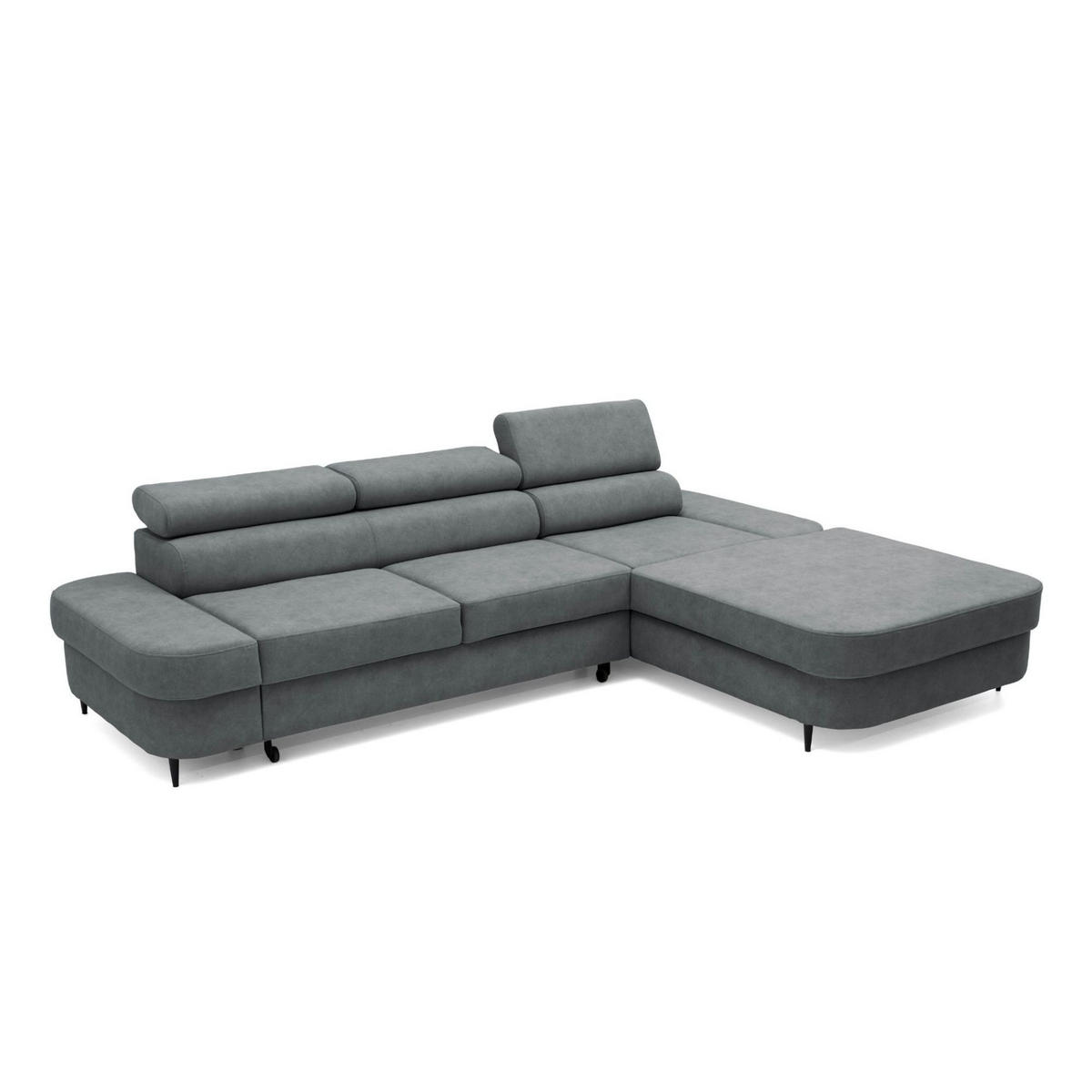 ECKSOFA JAZZ L Rechts mit Schlaffunktion 127x216 Velours Grau - Schwarz/Grau, Holz/Textil (237/285cm) - Muffo