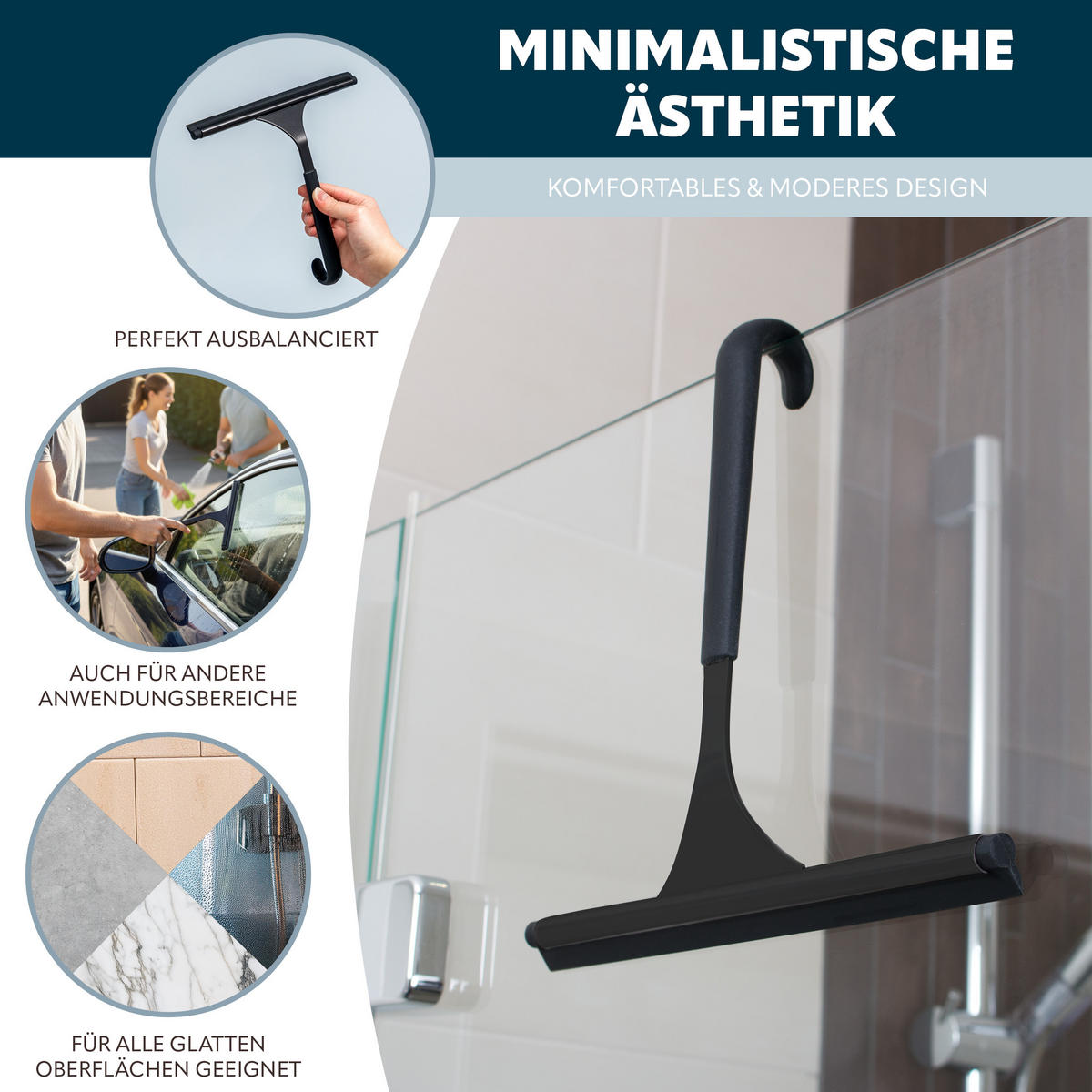 DUSCHABZIEHER, schwarz, Edelstahl - Schwarz, Metall (24/22/2cm) - bremermann