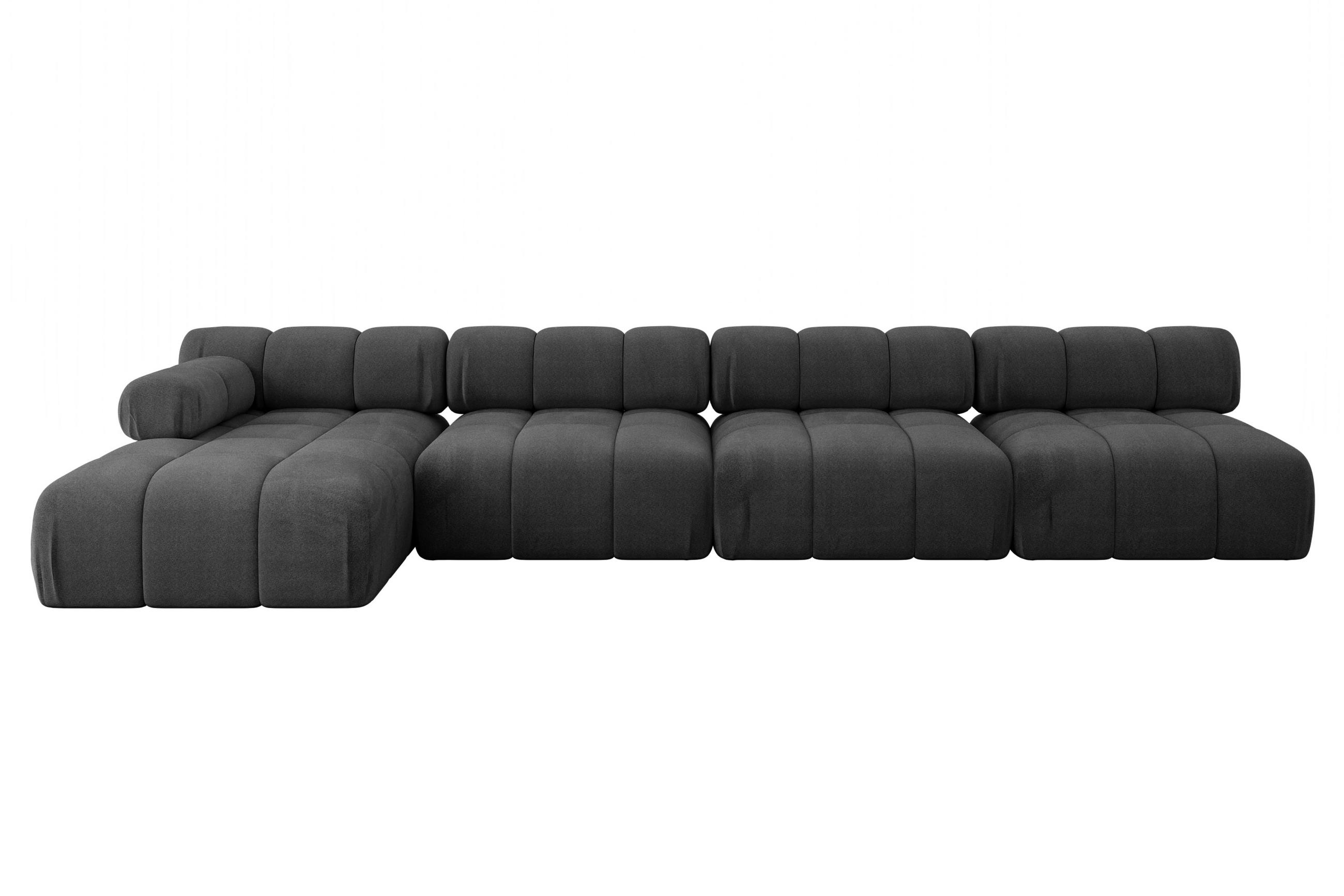 ECKSOFA modulares Sofa Razon-L3 - 380x160x70 cm Schwarz Velours - Schwarz, Holzwerkstoff/Textil (380/160cm) - ALTDECOR