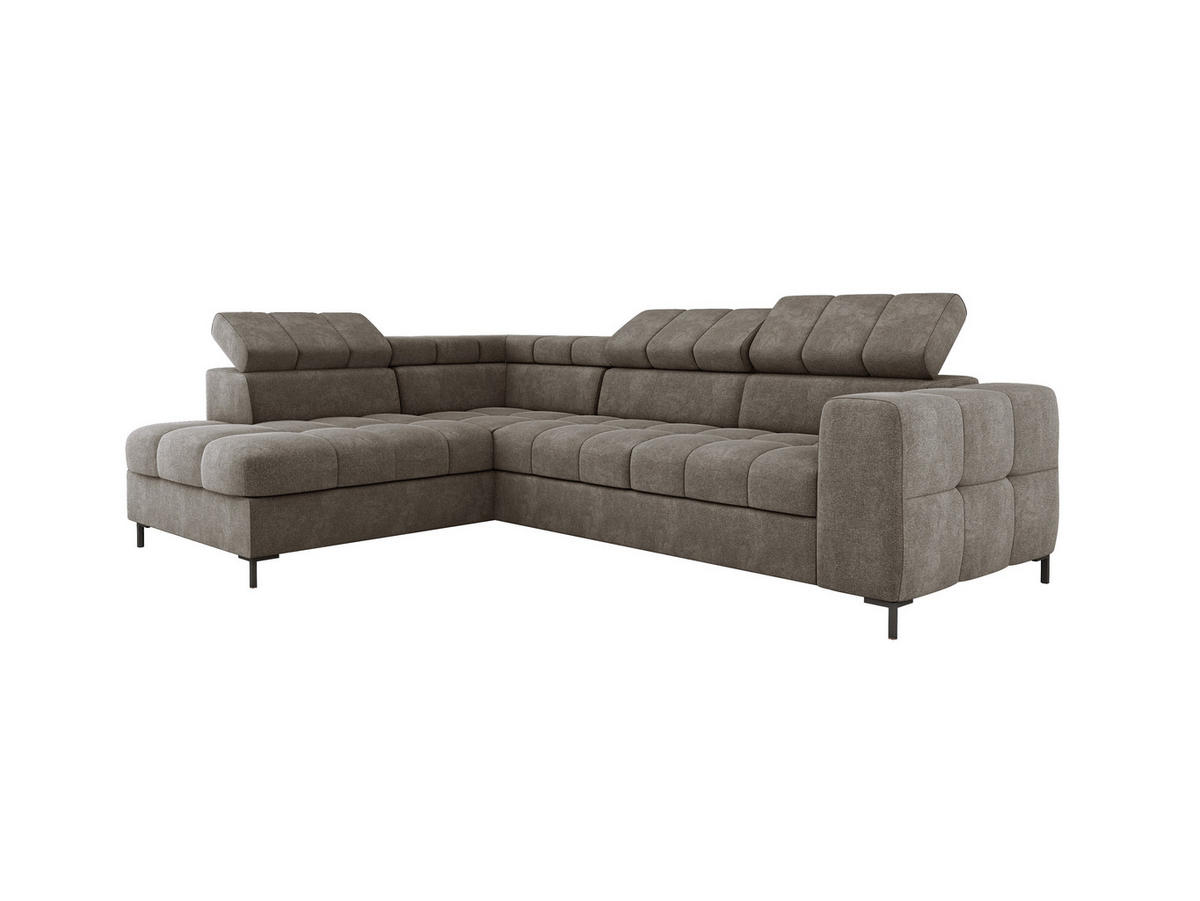 ECKSOFA PABLO VOGUE L-förmig mit Bett Bettkasten verstellbare Kopfstützen weicher Metallfüße freistehend LINKS 201x270x97 cm Stainless steel coloured - Edelstahlfarben, Holz/Textil (201/270cm) - DomoHome