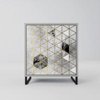 SIDEBOARD ASHEN ARIA, Grau, 57,5x42x67,5 cm, Schwarze Metall-Rahmenfüße - Multicolor/Schwarz, Holzwerkstoff/Metall (57.5/67.5/42cm) - SpaceRebels