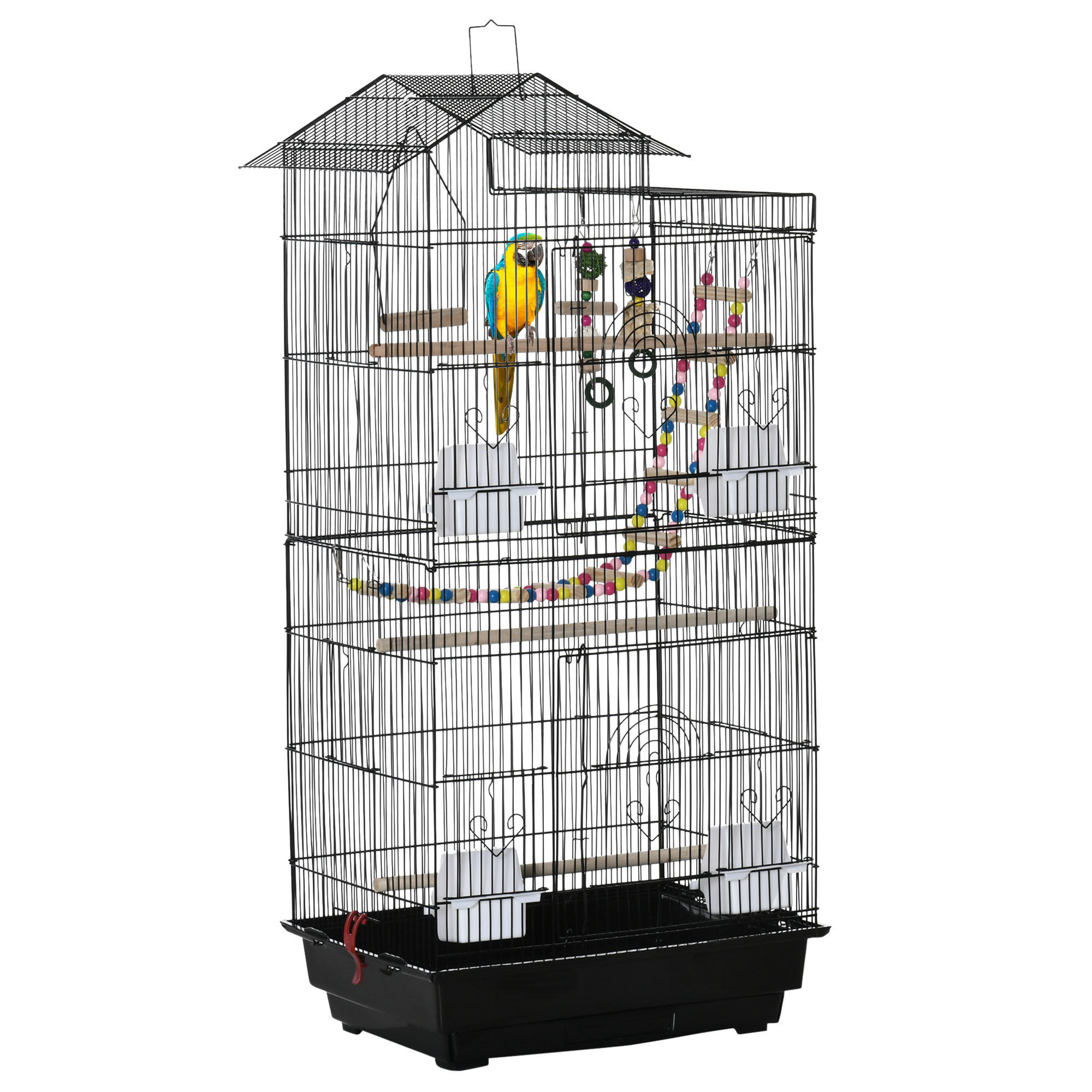 VOGELKÄFIG DE-17811 4 Futterhäuschen & 3 Sitzstangen - Schwarz, Metall (36/100/46cm) - ComfortXL
