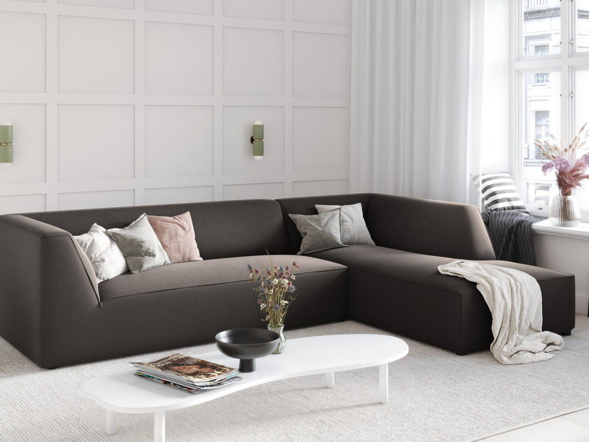 ECKSOFA rechts Ruby aus Samt dunkelgrau 4 Sitzplätze - Dunkelgrau, Textil (180/273cm) - Micadoni