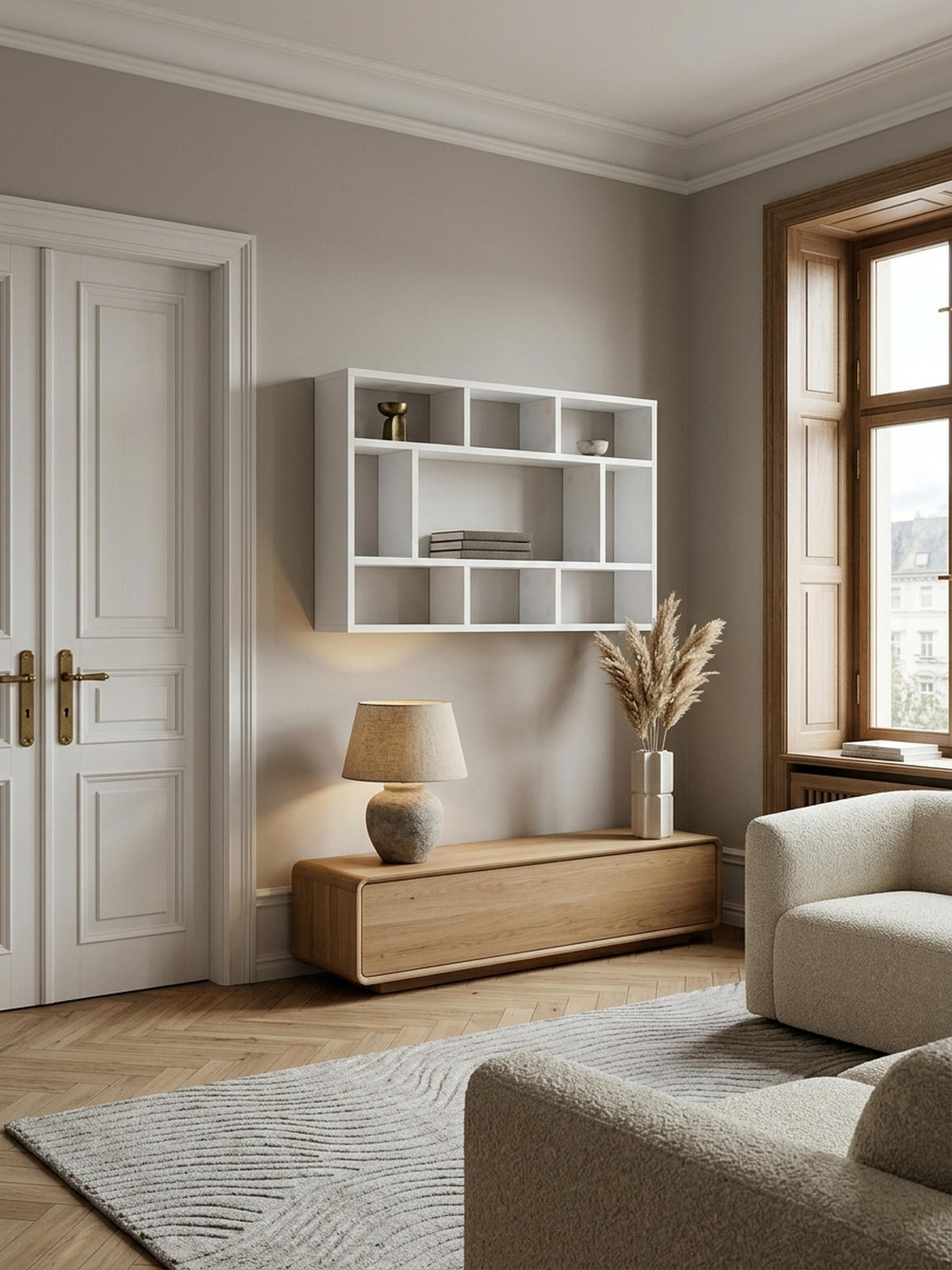 WANDREGAL MAGRA Spanplatte 9 Fächer Modern, Weiß 75x16x51 cm - Weiß, Holz (75/51/16cm) - KADIMA DESIGN