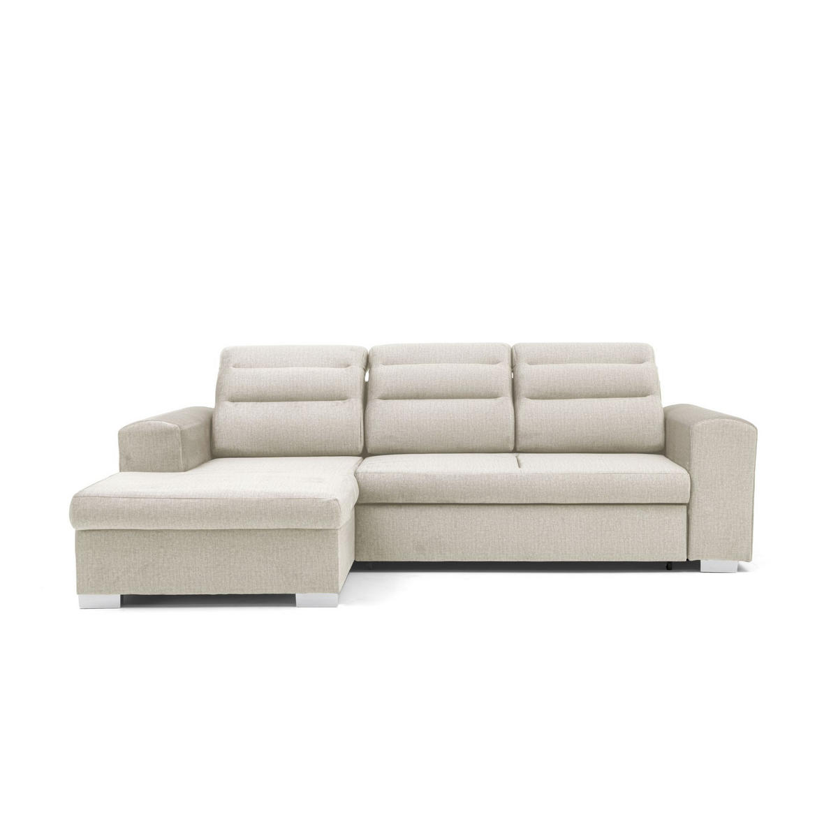 ECKSOFA CLOUD S Links mit Schlaffunktion 120x200 Velours Creme - Chromfarben/Creme, Holz/Kunststoff (155/260cm) - Muffo