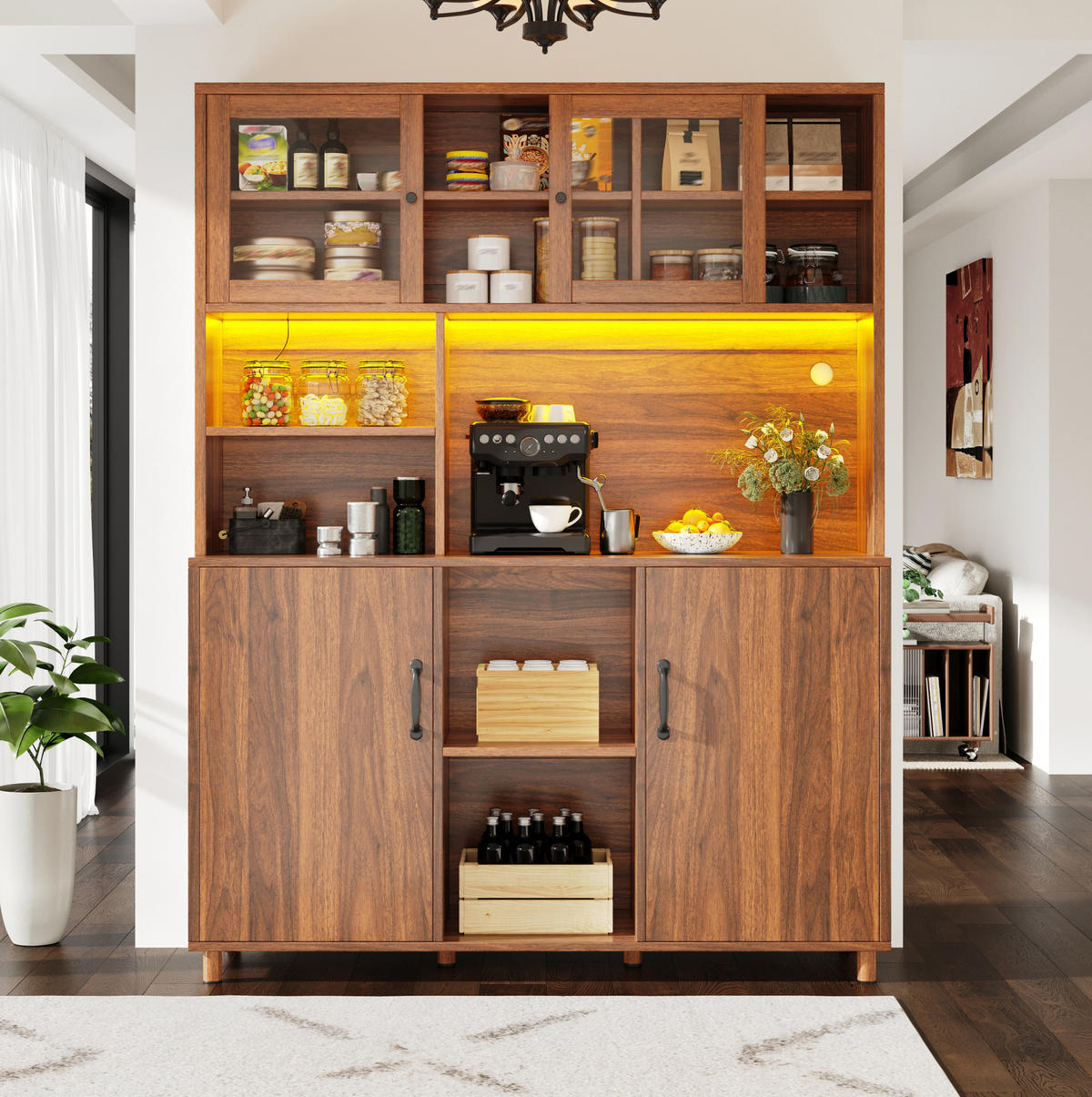 HOCHSCHRANK mit LED 140x40x185 cm MDF Glas Walnut Brown - Braun, Glas (40/185/140cm) - Meubliv