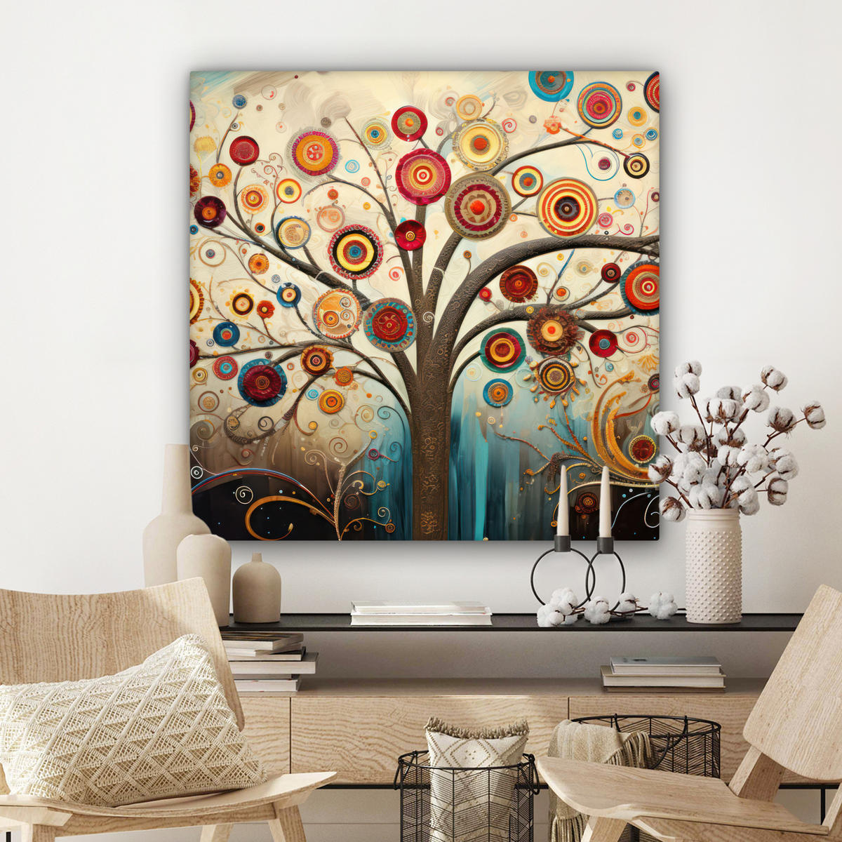 LEINWANDBILD Baum - Baum des Lebens - Farbe 90x90 cm - Braun, Textil (90/90cm) - MuchoWow