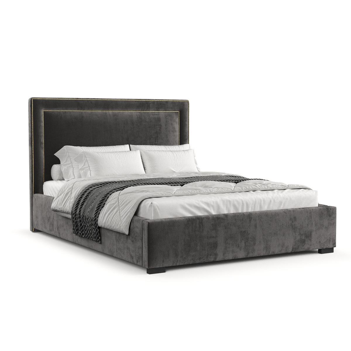 POLSTERBETT Como Anthrazit 180/200 cm im Chenille-Stoff - Anthrazit/Schwarz, Holz/Holzwerkstoff (180/200cm) - Maison de Reve