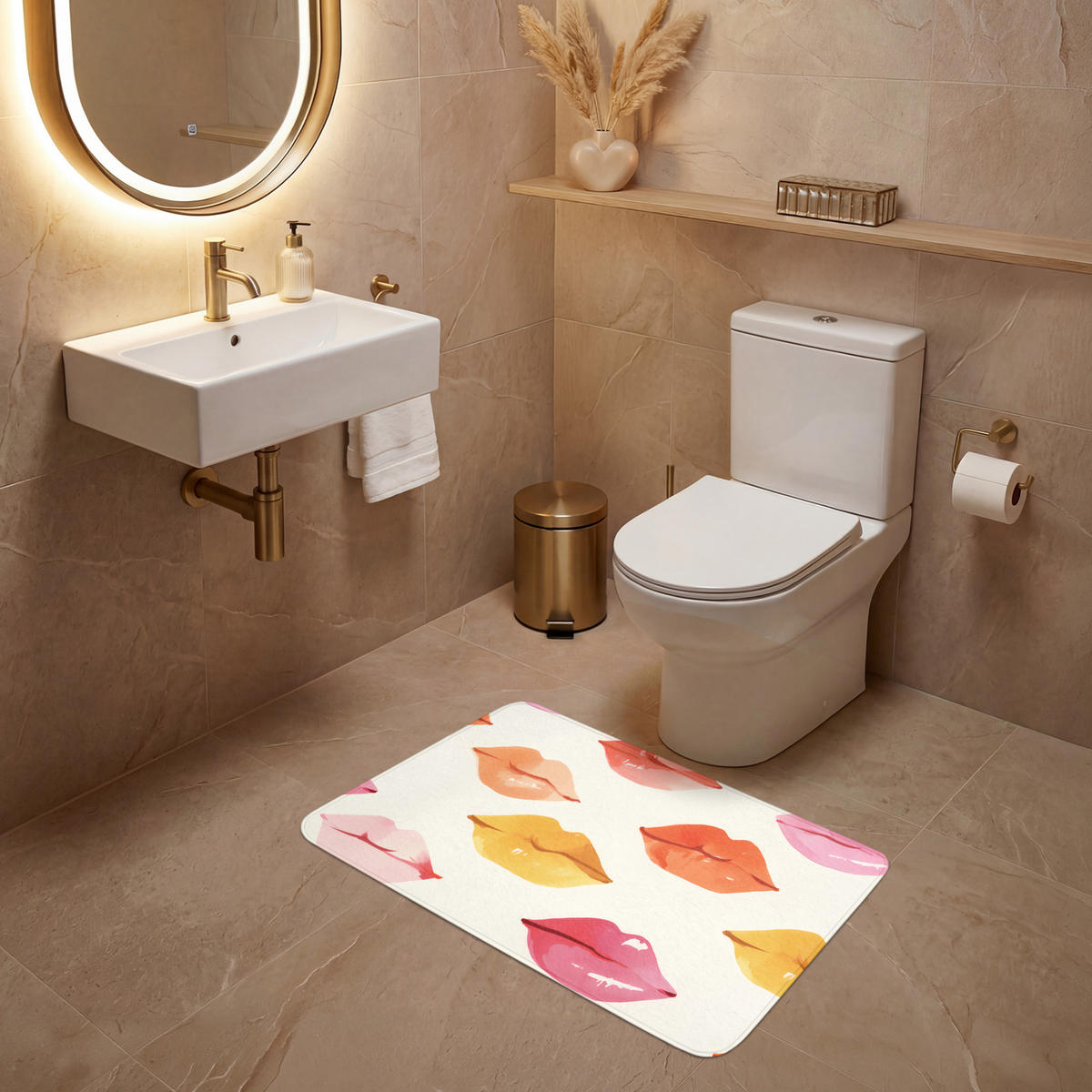WC PŘEDLOŽKA Rty - barevné - lesklé 80x50 cm - růžová, textil/plast (80/1cm) - OnlyWow