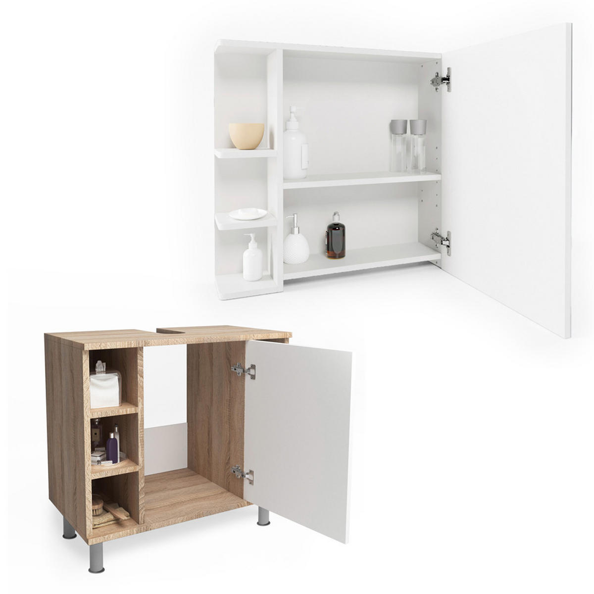 BADMÖBEL-SET Fynn Sonoma 2 Teile - Weiß/Sonoma Eiche, Holzwerkstoff (60/54/32cm) - Vicco