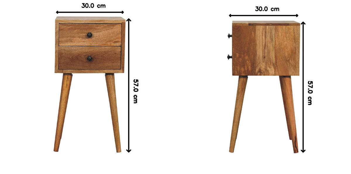 NACHTKASTEN Mini Eichenoptik, 2 Schubladen, Beige - Beige/Messingfarben, Holz/Metall (30/57/30cm) - Artisan Furniture