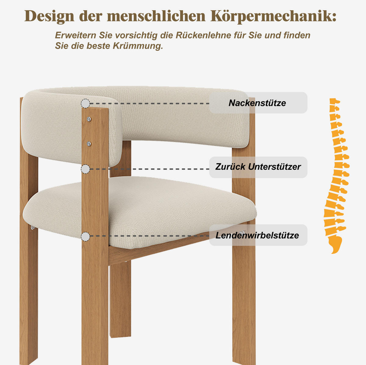 ESSZIMMERSTUHL ergonomisch 47 x 48 x 72,5 cm Beige mit Metallbeinen in Holzoptik 6er-Set - Beige, Metall (44/72.5/54.7cm) - Meubliv
