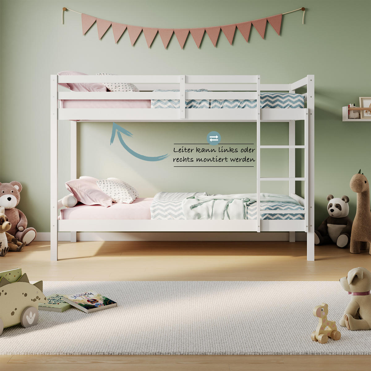 ETAGENBETT mit zwei Matratzen 90x200 cm in Weiß - Weiß, Holz (90/200cm) - Kids Collective