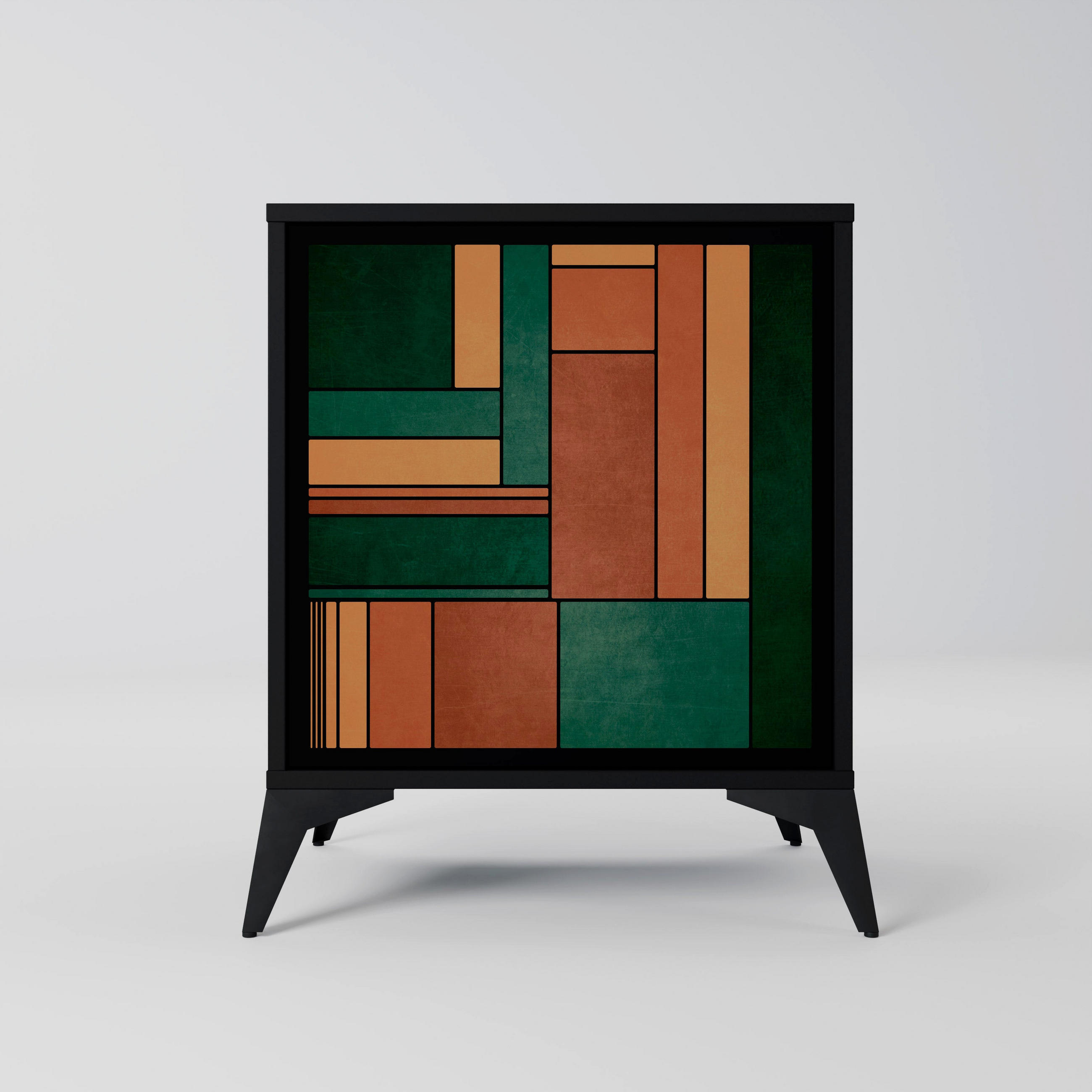 SIDEBOARD EARTHY FIGURES, Schwarz, 57,5x42x70,5 cm, Schwarze Metall-Sternfüße - Multicolor/Schwarz, Holzwerkstoff/Metall (57.5/70.5/42cm) - SpaceRebels