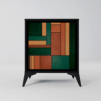 SIDEBOARD EARTHY FIGURES, Schwarz, 57,5x42x70,5 cm, Schwarze Metall-Sternfüße - Multicolor/Schwarz, Holzwerkstoff/Metall (57.5/70.5/42cm) - SpaceRebels