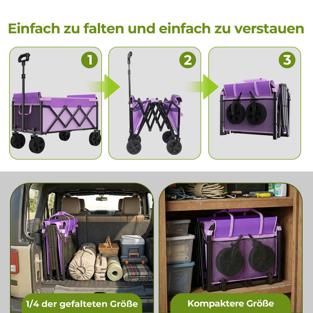 FALTWAGEN, klein-tragbar, 100kg Traglast, verstellbarer Griff, lila - Lila, Metall (18/34.5/44cm) - Vallsero