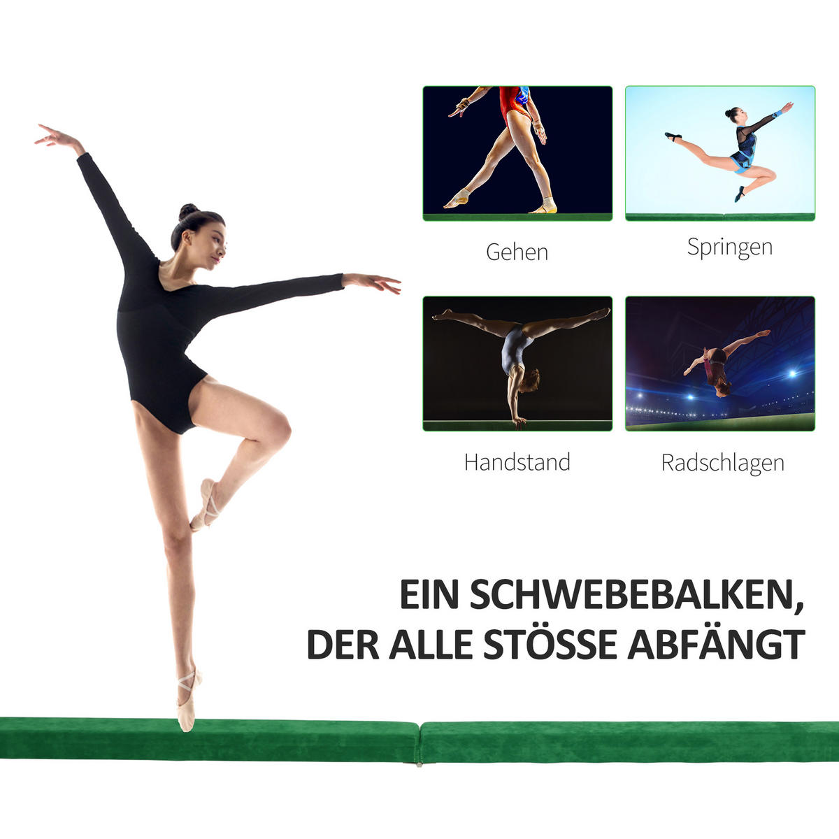 SCHWEBEBALKEN Beth Grün faltbar 210/10/6.5 cm - Grün, Holz/Textil (210/10/6.5cm) - Jamb