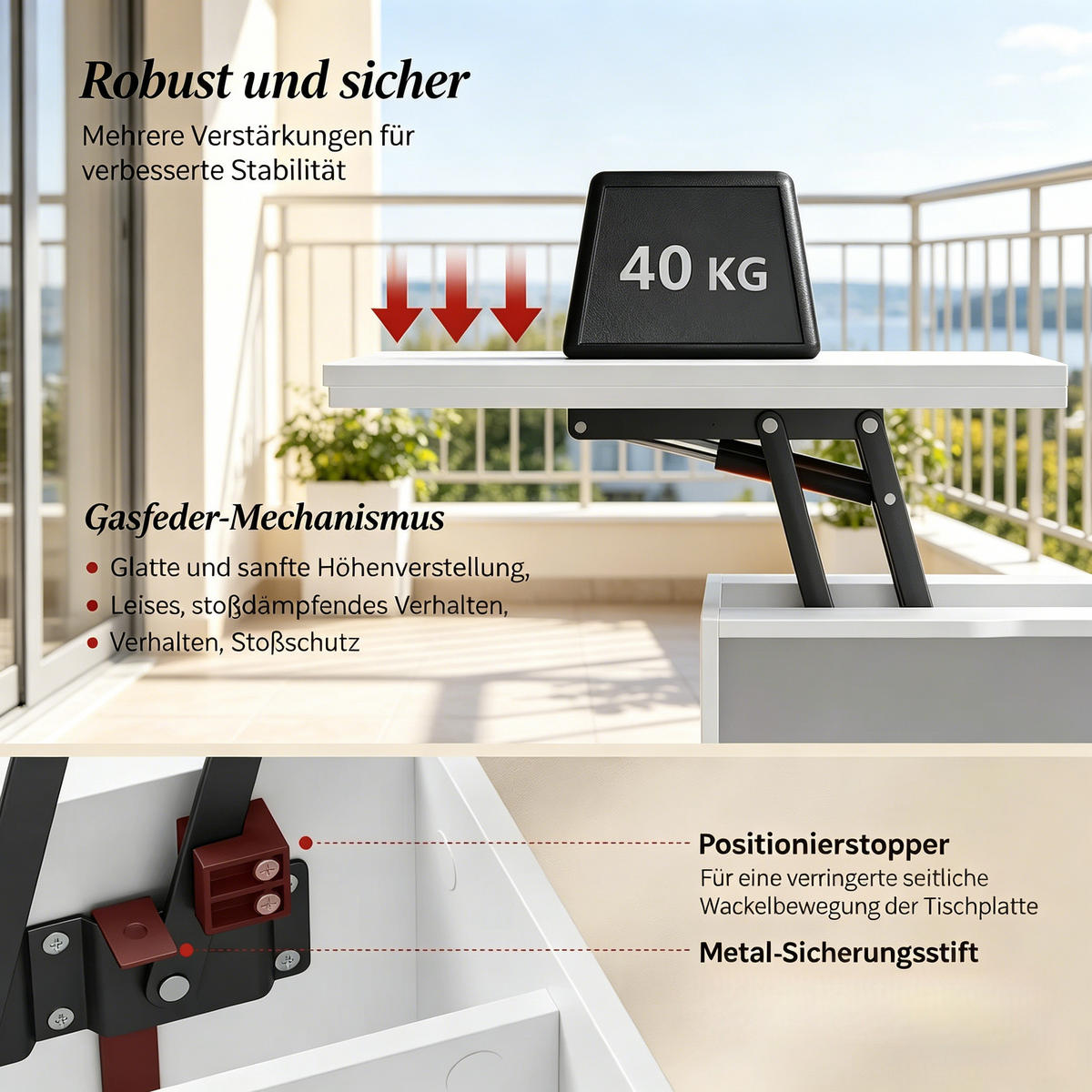 COUCHTISCH DE-37261 Lift-Top ausziehbar mit Rollen Weiß/Holz - Weiß, Holzwerkstoff (50.5/100/53cm) - ComfortXL